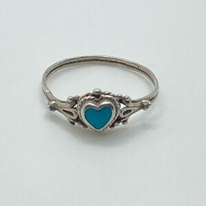 Vtg Sterling & Turquoise Stone Heart Shaped Ring Sz 7